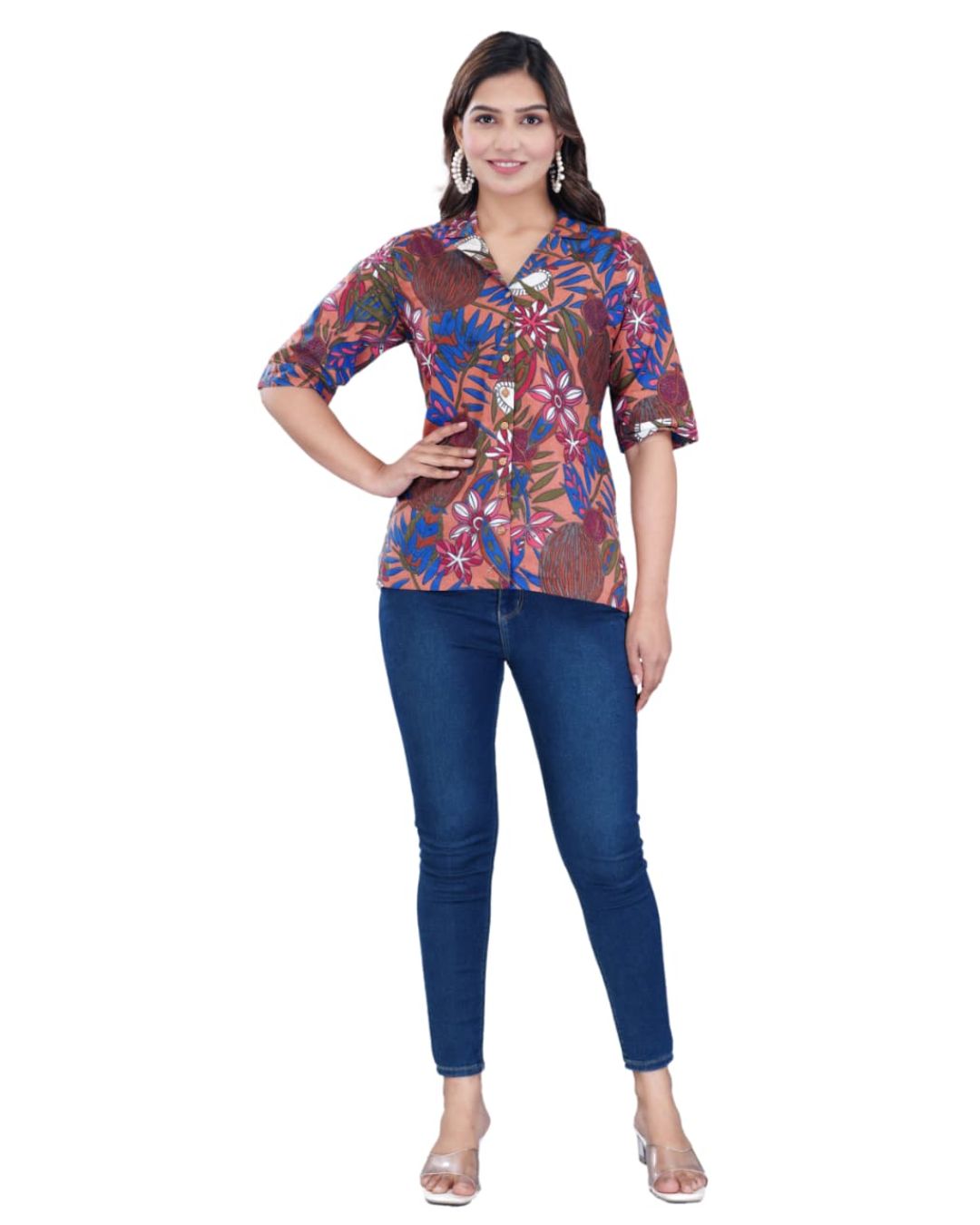 Casual Printed Shirt (Orange and bule mixed)