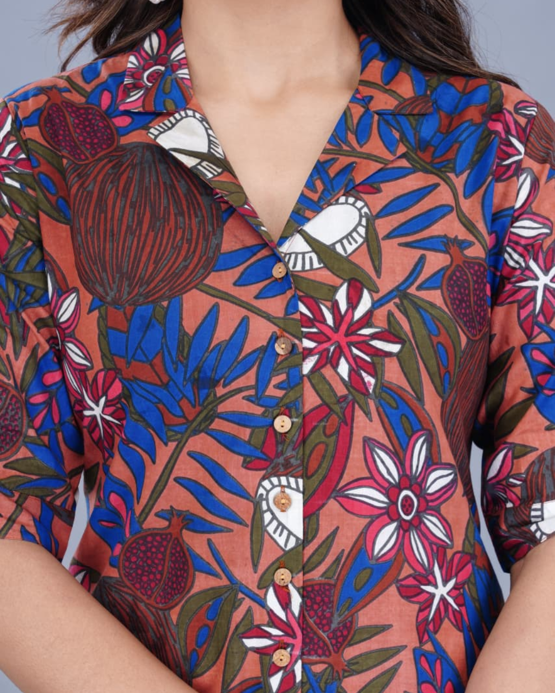 Casual Printed Shirt (Orange and bule mixed)