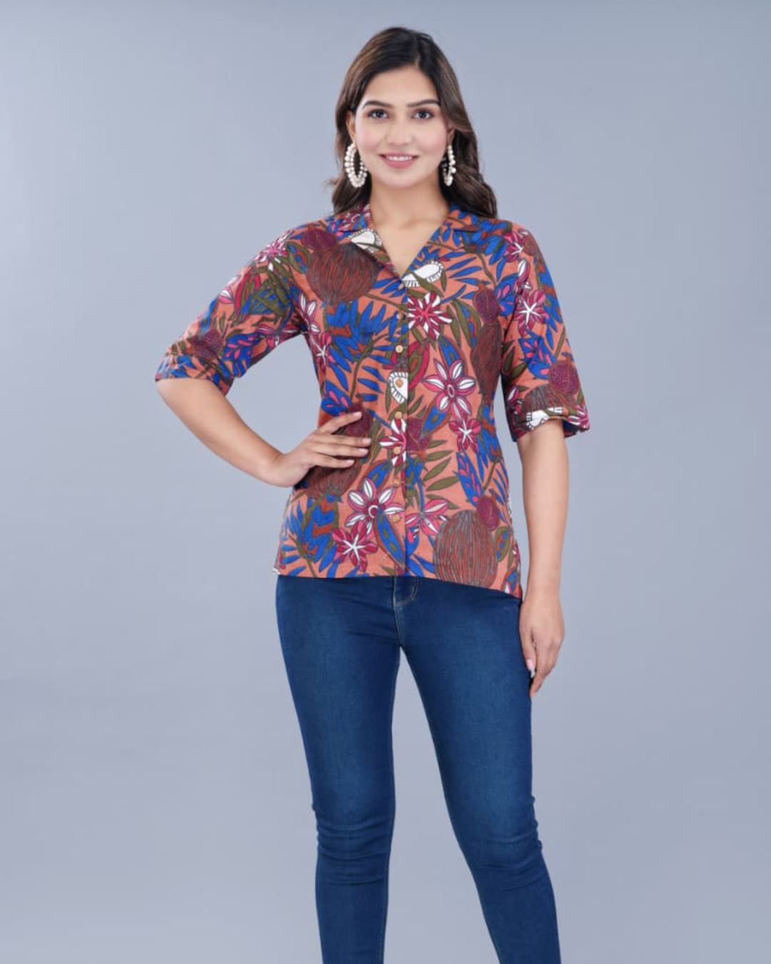 Casual Printed Shirt (Orange and bule mixed)