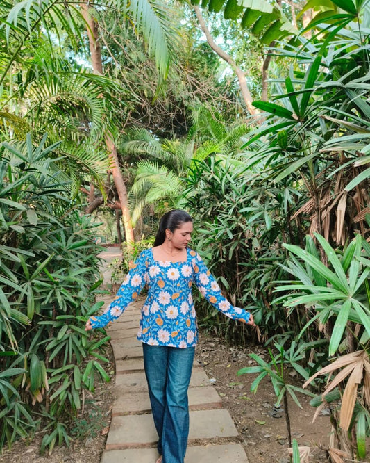 Hand block print pure cotton short kurtis