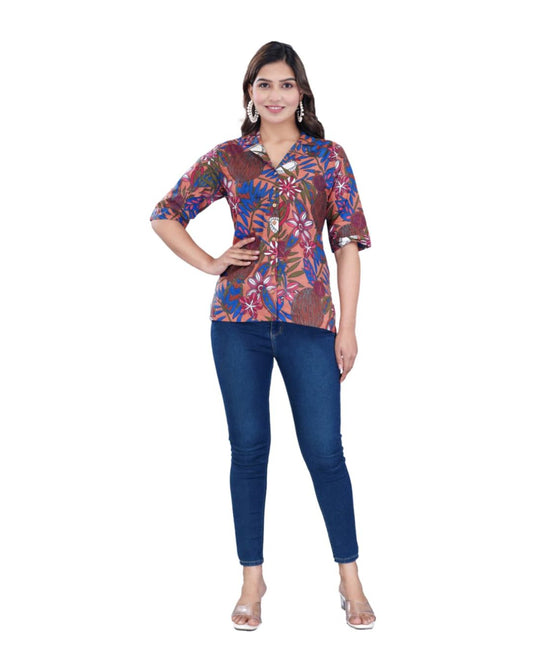 Casual Printed Shirt (Orange and bule mixed)