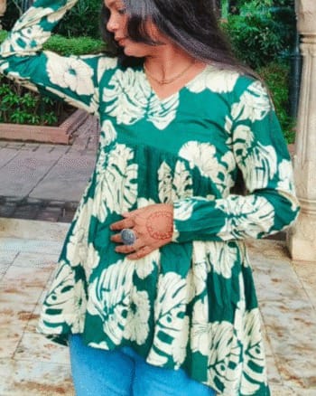 Aisha- V neck Bell Sleeve Kurti